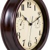 Foxtop Indoor Outdoor Waterproof Wall Clock with Thermometer and Hygrometer Combo, 12 inch Retro Silent Non-Ticking Battery Operated Quality Quartz Round Clock for Patio Home Decor (Bronze)-1