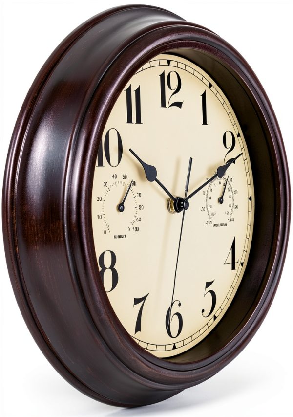 Foxtop Indoor Outdoor Waterproof Wall Clock with Thermometer and Hygrometer Combo, 12 inch Retro Silent Non-Ticking Battery Operated Quality Quartz Round Clock for Patio Home Decor (Bronze)-1