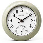 La Crosse Clock 433-3020 8-inch Indoor/Outdoor Sage Green Quartz Wall Clock with Temperature-0