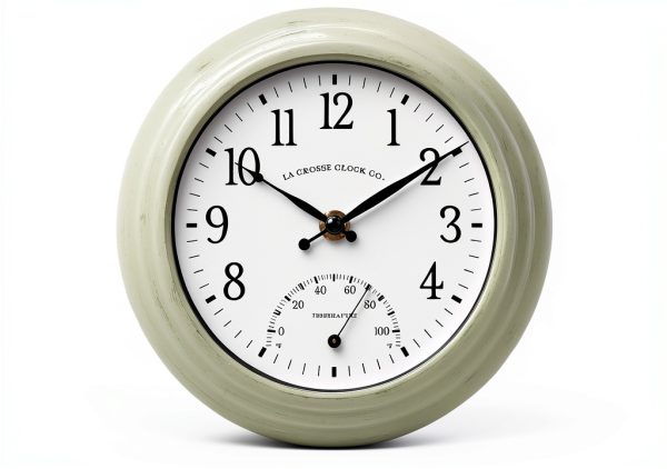 La Crosse Clock 433-3020 8-inch Indoor/Outdoor Sage Green Quartz Wall Clock with Temperature-0