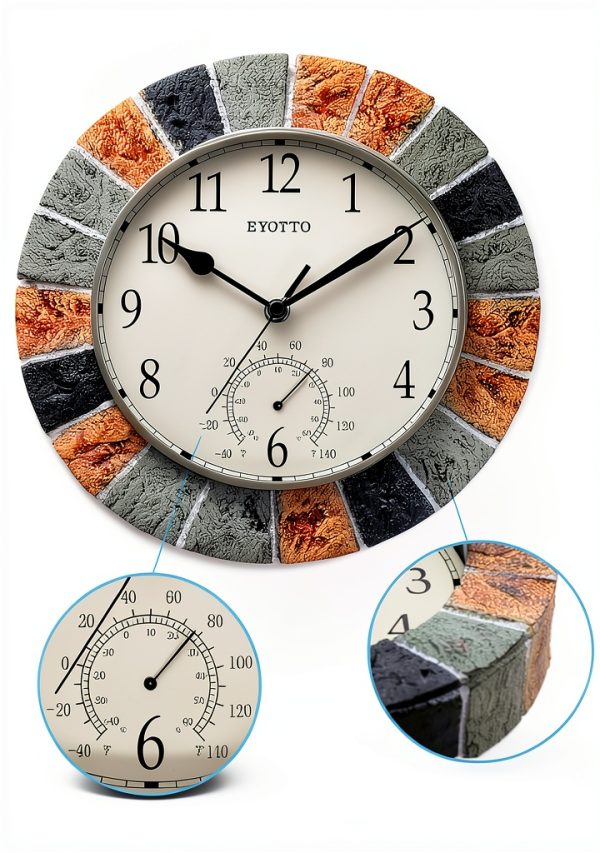 eYotto 10 Inch Small Indoor/Outdoor Waterproof Wall Clock with Thermometer Silent Non-Ticking Battery Operated Wall Clocks Weatherproof for Patio, Pool, Garden, Lanai, Fence, Porch, Deck, Bathroom-3