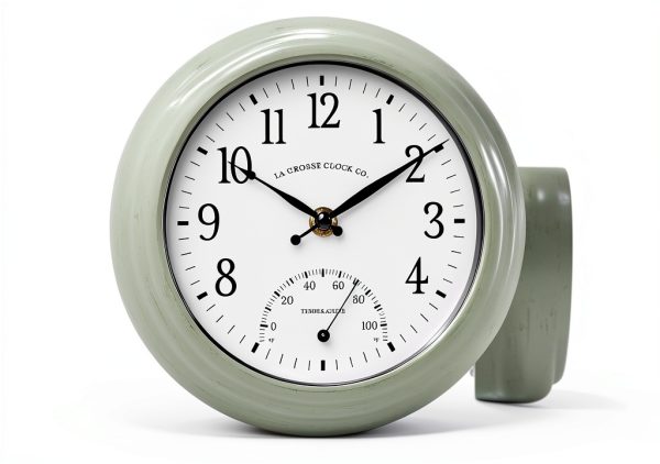 La Crosse Clock 433-3020 8-inch Indoor/Outdoor Sage Green Quartz Wall Clock with Temperature-2