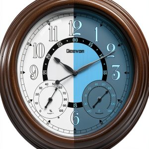 Geevon 18" Waterproof Outdoor Indoor Clock with Thermometer &-0