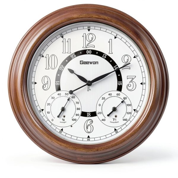 Geevon 18" Waterproof Outdoor Indoor Clock with Thermometer &-2