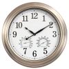 16 Inch Outdoor Clock Thermometer Combo, Bronze Metal-Frame Outdoor Clocks Waterproof, Silent Outdoor Wall Clock for Patio Pool-0