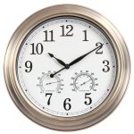 16 Inch Outdoor Clock Thermometer Combo, Bronze Metal-Frame Outdoor Clocks Waterproof, Silent Outdoor Wall Clock for Patio Pool-0