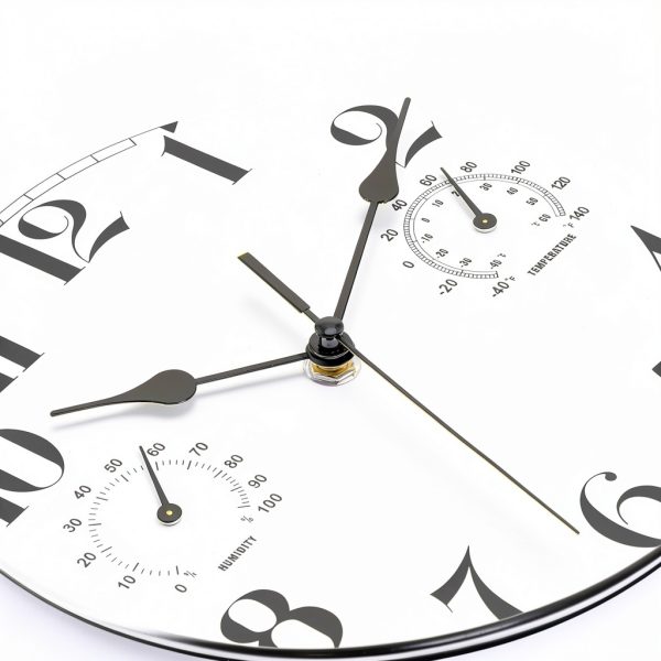Foxtop Indoor Outdoor Waterproof Wall Clock with Thermometer and Hygrometer Combo, 12 inch Retro Silent Non-Ticking Battery Operated Quality Quartz Round Clock for Patio Home Decor (Bronze)-2