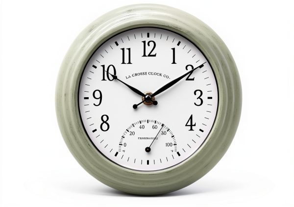La Crosse Clock 433-3020 8-inch Indoor/Outdoor Sage Green Quartz Wall Clock with Temperature-7
