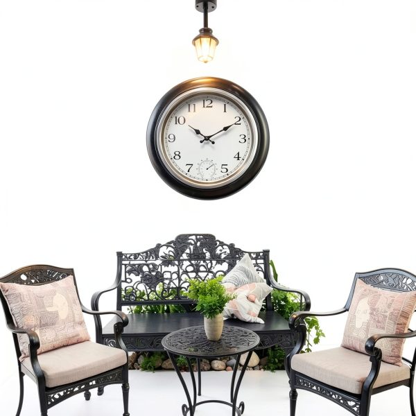 JoFomp Large Waterproof Outdoor Clock with Thermometer Combo - 18 inch Silent Non Ticking Quartz Battery Operated Wall Clock for Patio, Home, Pool, Garden, Porch, Deck (Silver, 18 Inch)-5