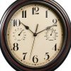 Foxtop Indoor Outdoor Waterproof Wall Clock with Thermometer and Hygrometer Combo, 12 inch Retro Silent Non-Ticking Battery Operated Quality Quartz Round Clock for Patio Home Decor (Bronze)-0
