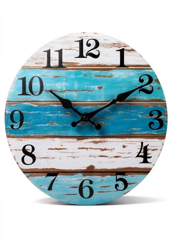 CHYLIN 16 Inch Wall Clock, Large Outdoor Clocks for Patio, Pool Beach House Decor Tropical Clocks for Walls, Nautical Coastal Themed Blue Clock for Lake House, Bathroom, Living Room, Kitchen (16")-1