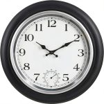 JoFomp Large Waterproof Outdoor Clock with Thermometer Combo - 18 inch Silent Non Ticking Quartz Battery Operated Wall Clock for Patio, Home, Pool, Garden, Porch, Deck (Silver, 18 Inch)-0
