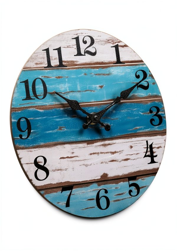 CHYLIN 16 Inch Wall Clock, Large Outdoor Clocks for Patio, Pool Beach House Decor Tropical Clocks for Walls, Nautical Coastal Themed Blue Clock for Lake House, Bathroom, Living Room, Kitchen (16")-3