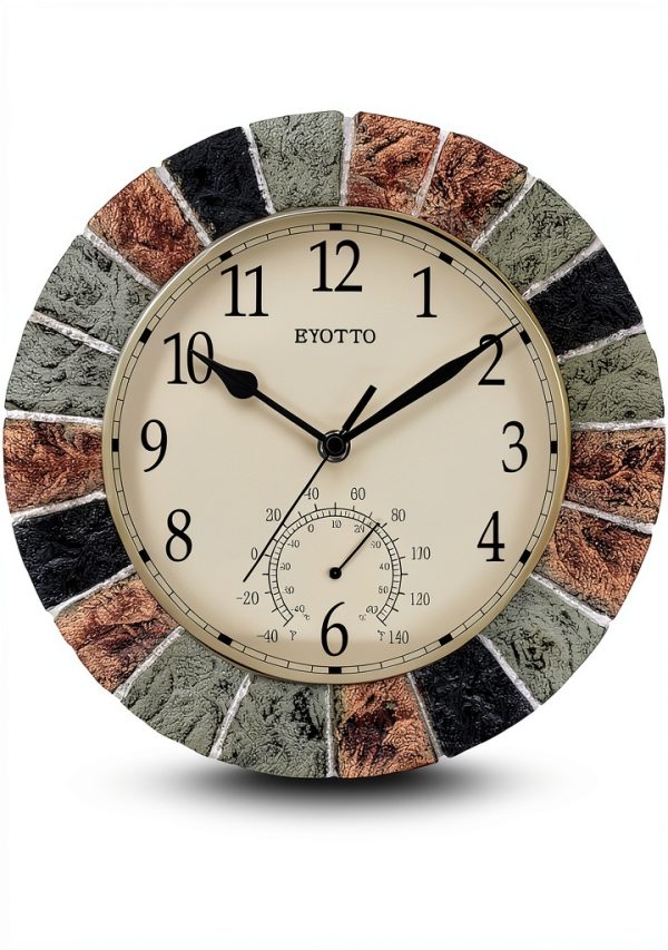 eYotto 10 Inch Small Indoor/Outdoor Waterproof Wall Clock with Thermometer Silent Non-Ticking Battery Operated Wall Clocks Weatherproof for Patio, Pool, Garden, Lanai, Fence, Porch, Deck, Bathroom-0