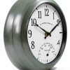 La Crosse Clock 433-3020 8-inch Indoor/Outdoor Sage Green Quartz Wall Clock with Temperature-1