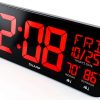 Sharp Large Oversized Screen LED Clock with Outdoor/Indoor Temperature with Outdoor Sensor, with Date and Day of Week – 14 inch Clock with 4 inch Digits-1