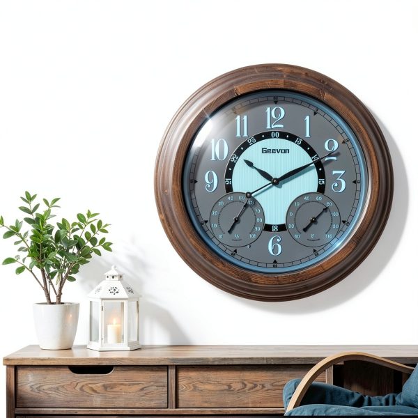Geevon Illuminated Outdoor Clock 18" Waterproof Bronze Frame with Temp-5