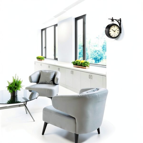 AcuRite 9-Inch Indoor/Outdoor Double-Sided Hanging Clock with 360-Degree Spin Functionality, Iron Metal Frame, Glass Lens, Quartz Crystal Movement, Weatherproof and Premium Thermometer (75140M),Black-5