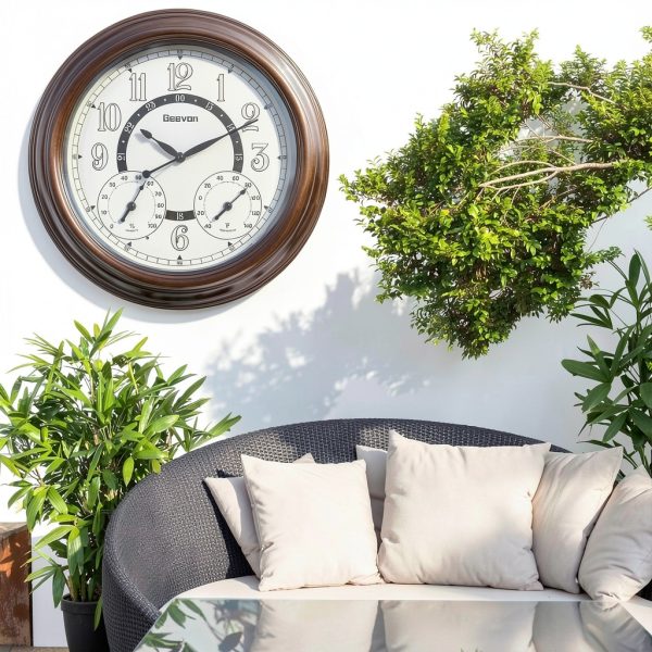 Geevon Illuminated Outdoor Clock 18" Waterproof Bronze Frame with Temp-6