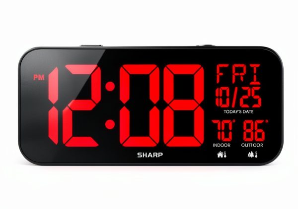 Sharp Large Oversized Screen LED Clock with Outdoor/Indoor Temperature with Outdoor Sensor, with Date and Day of Week – 14 inch Clock with 4 inch Digits-6
