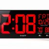 Sharp Large Oversized Screen LED Clock with Outdoor/Indoor Temperature with Outdoor Sensor, with Date and Day of Week – 14 inch Clock with 4 inch Digits-0